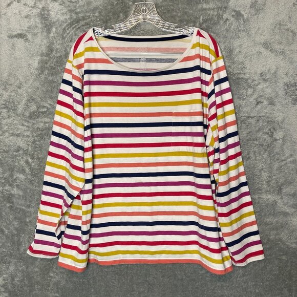 St. John's Bay Tops - St Johns Bay Women Colorful Rainbow Striped Boat Neck Long Sleeve T Shirt 2X